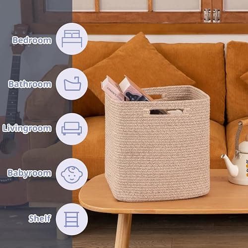 OIAHOMY Storage Cubes, 13 Inch Cube Storage Organizer, Collapsible Storage Bins, Baskets for Organizing, Storage Bins for Shelves-Brown, 3-PACK thumbnail 5