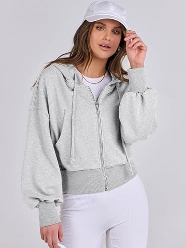 ANRABESS Women's Zip Up Hoodie Cropped Sweatshirt | Soft Comfy Casual Jacket, Workout & Daily Wear, Cute Y2K Clothes, Fall Spring Transition Outfits thumbnail 4
