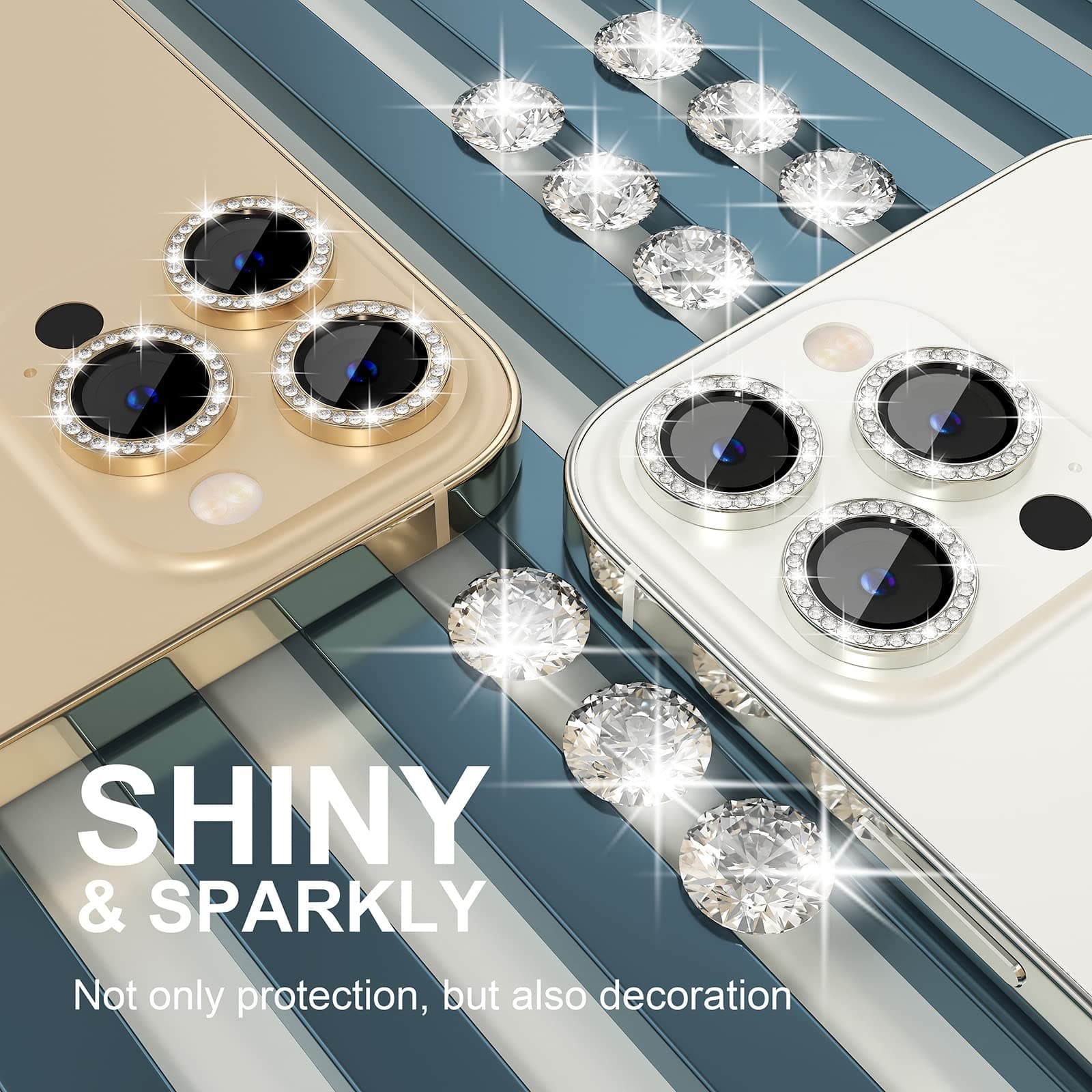 Choiche [3+1 for iPhone 13 ProPhone 13 Pro Max Camera Lens Protector Bling, 9H Tempered Glass Camera Cover Screen Protector Metal Ring Decoration Accessories (Diamond-Silver) thumbnail 7