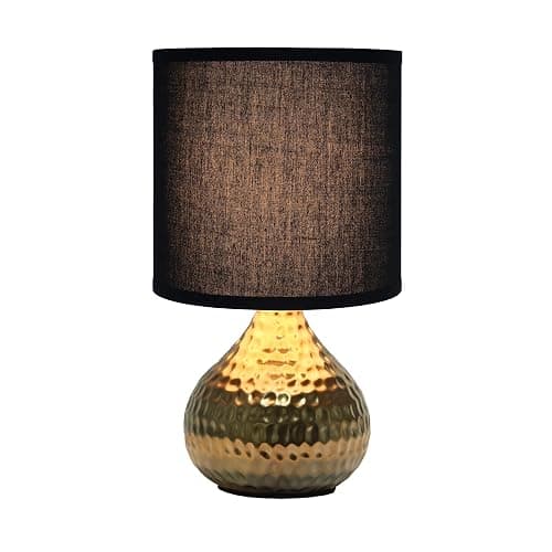 Simple Designs LT2073-GDB Mini Hammered Texture Gold Drip Table Lamp with Black Shade - Gold/Black - Solid thumbnail 5