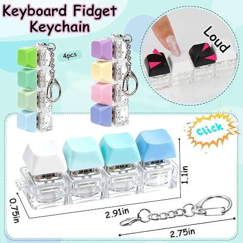 4 PCS Keyboard Fidget Toy, Keyboard Fidget Keychain 4-in-1 Keyboard Decompression Button Finger Clicker Toys, Button Stress Relief Fidget Gifts (Purple Green Blackwhite Blue) thumbnail 3