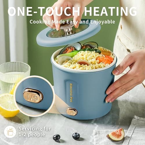 Zelarca Hot Pot Electric, 1L Mini Ramen Cooker, 450W Rapid Noodles Cooker, Multifunctional Electric Pot for Cooking Pasta, Soup, Portable Pots with Over-Heating Protection for Dorm, Office, Travel thumbnail 3