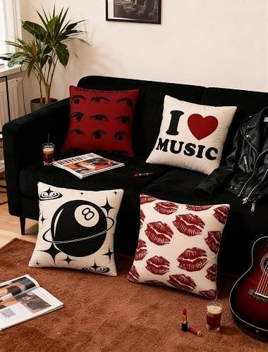 Pecfamly 8 Ball Y2K Grunge Throw Pillows Covers, Dark Red Cool Downtown Girl 90s Music Studio Room Decor Aesthetic for Teen Girls (Covers Only No Pillow Inserts) (4, Retro Y2K) thumbnail 2