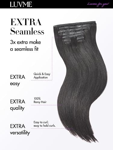 LUVME Silky Straight Seamless 2 Pack 220g 14Pcs Clip in Hair Extensions Full Max with 20inch Remy Human Hair Extensions, Natural Black 100% Real Soft Hair thumbnail 5