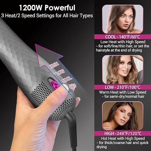 APOKE 3 in 1 Hair Dryer Brush Professional 1200W Powerful Ceramic Tourmaline 3 Heat/2 Speed Settings One Step Hair Dryer and Styler (Gray) thumbnail 7
