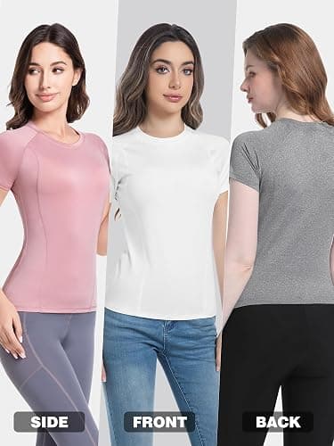 CL convallaria 4 Pack Women's Compression Shirt Cool Dry Long Short Sleeve Workout Athletic Tops for Yoga Gym Running thumbnail 2