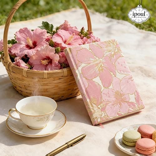 ipoul Flower Notebook, A5, 6x8, Hardcover, Lay Flat, Lined Paper, Ruled Page, Journal for Women, Gift for Her, Writing Notebook, Pretty, Peony, Pink thumbnail 8