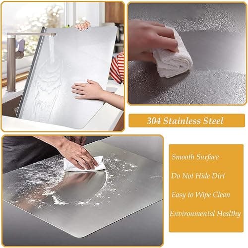 Stainless Steel Cutting Board with Lip, Extra Large Stove Top Chopping Board Pastry Board Kneading Board Noodle Boards 32”x 20” with Rolling Pin thumbnail 3