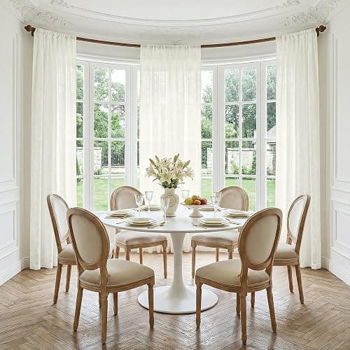 FMFUNCTEX Beige Semi Sheer Curtains for Bedroom, Floral Jacquard Voile Light Filtering Privacy Curtains 84 Inches Long for Living Room, Voile Light Filtering Privacy Window Drapes Rod Pocket 2 Panels thumbnail 7