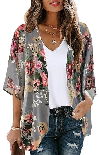Women's Floral Print Puff Sleeve Kimono Cardigan Loose Cover Up Casual Blouse Tops 2026 - Image 1