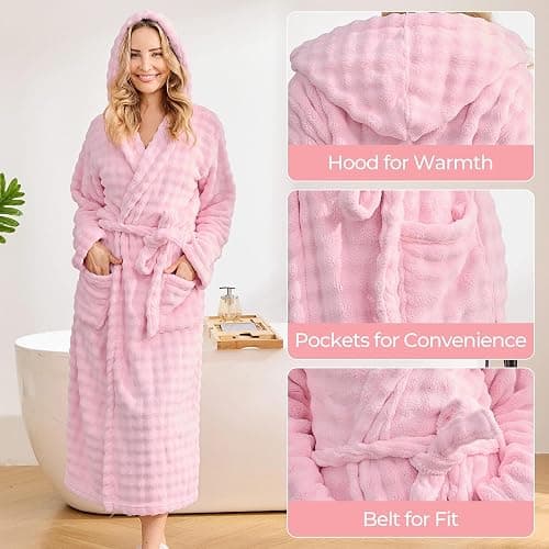 V.&GRIN Women Hooded Towel Robe - Super Absorbent Quick-Dry Soft Long Bathrobe for After Shower Spa Size S-3XL thumbnail 4
