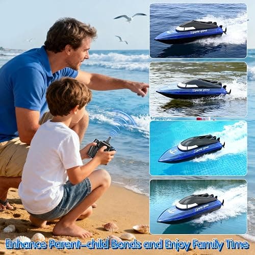 RC Boat with 1800mAh Battery, Transparent Remote Control Boat with 10 LED Lights, Auto Flip 2.4 GHz Double Waterproof Racing Speedboat Toy for Kids and Adults, Gift for Boys Girls for Lake & Pool thumbnail 3