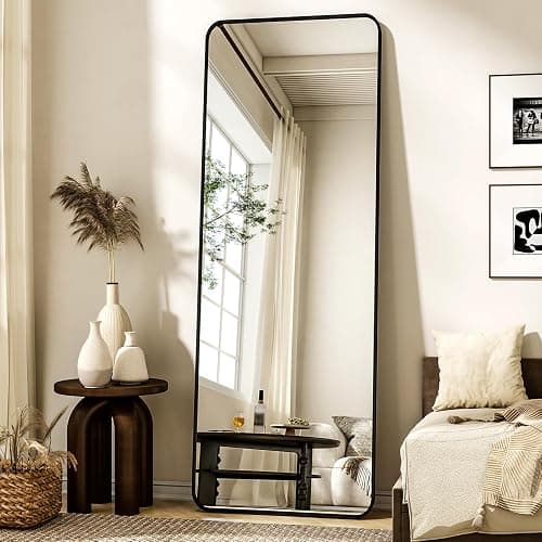 XRAMFY 56"x21" Floor Full Length Mirror Standing Full Body Rounded Corner Rectangle Mirrors with Stand Hanging Wall Mounted Leaning Bedroom Living Room Bedroom Cloakroom,Black thumbnail 4