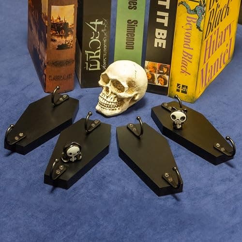 4 Pieces Coffin Wall Hook for Keys - Spooky Gothic Home Decor for Wall - Rustic Black Wooden Hanger for Keys, Mugs, Purse, Towel, Clothes - Wall Mounted Mini Coffins Hanger for Halloween Decoration thumbnail 7