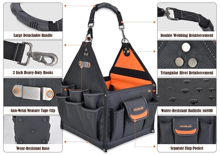 WELKINLAND 40-Pockets HVAC Tool Tote, 25L Open Top Electrician Tool Bag | Heavy-Duty Tool Bag HVAC,Easy-Access Technician Tool Bags,Stand-Up Tools Bag For Plumbers,Comfy Tools Bag With Shoulder Strap thumbnail 9