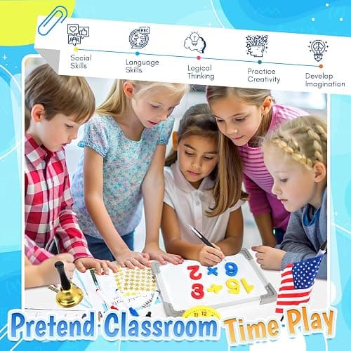 Loscola Pretend Play School Set for Kids Girls 4-12, Kids Teacher Play Sets for Girls, Teacher Supplies Toys with Teacher Bag, Whiteboard, Educational Posters, Magnetic Numbers and More, Ideal Gift thumbnail 6