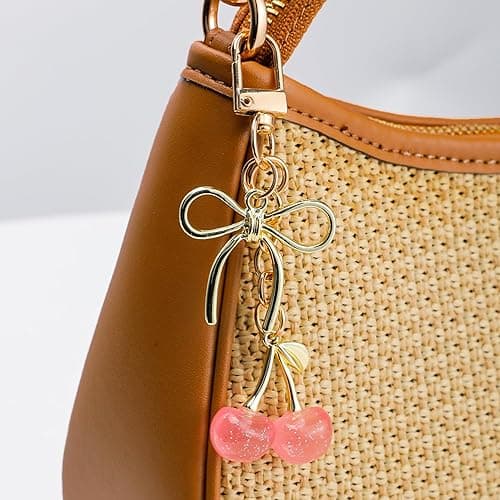 FASTFAIRY Cherry Purse Charms Bag Keychain: Leather Handbags shoulder Keyring - Cute Accessories for Fashion Women Daughter - Pink thumbnail 3