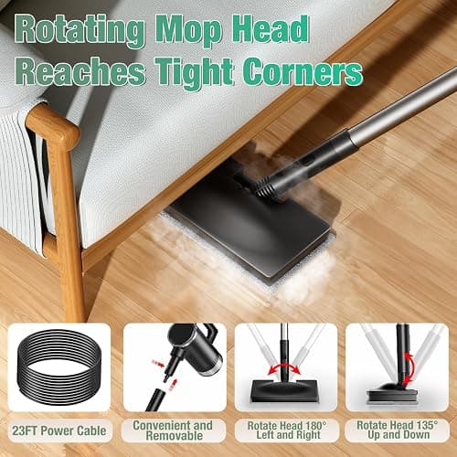 11-in-1 Steam Mop - Detachable Handheld Steam Cleaner with 380mL Tank, 260℉ Floor Steamer for Hardwood, Tile, Grout, Windows, Bath & Kitchen - 3-Level Steam Control, Multi-Purpose Floor Steam Cleaner thumbnail 5