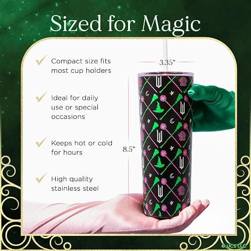 Dragon Glassware x WICKED Vacuum Insulated Tumbler with Lid and Straw - 24 oz Tumbler Cup with 2 Straws - Stainless Steel Tumbler with Straw for Water, Iced Tea - Wicked Movie Green Tumbler with Straw thumbnail 3