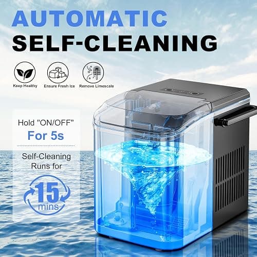 NEWBULIG Ice Makers Countertop with Handle, Portable Ice Machine, 9 Bullet Cubes in 6 Mins, 26lbs in 24Hrs, Auto-Cleaning, with Basket and Scoop, for Home, Kitchen, RV, Camping, Black thumbnail 3