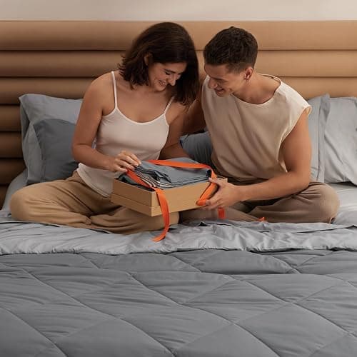 Bedsure Queen Comforter Set - 7 Pieces Reversible Grey Bedding, GentleSoft™ Queen Size Bed Set Gift for Family, Bed in a Bag with Warm Down Alternative Comforter, Sheets, Pillowcases & Shams thumbnail 7