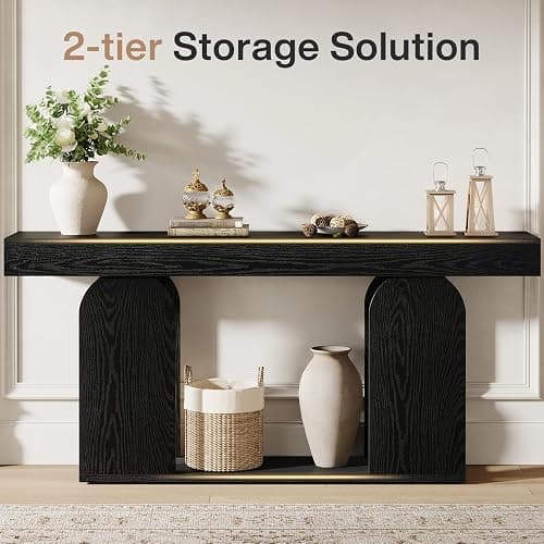 Tribesigns 70.9-Inch Extra Long Sofa Table, Farmhouse Console Tables with Wood Frame and Storage Shelf, 2-Tier Wood Table Behind Couch for Living Room, Hallway, Foyer, Black thumbnail 6