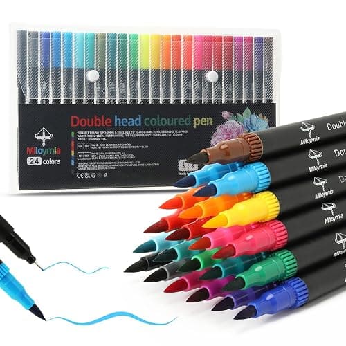 Mitoymia 24 Dual Tip Colouring pens,Colouring Books for Felt Tips for Adults, coloured drawing brush pens art pens Set markers - Image 1