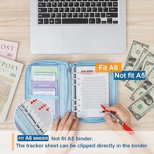 Laminated Money Savings Challenge Trackers for 6-Ring A6 Binders,Reusable cash Savings Tracker sheets,multiple budget cards for savings journey planner(15pcs) thumbnail 7