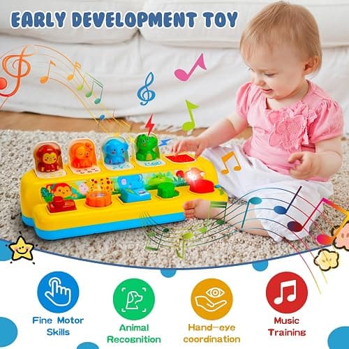 Interactive Pop up Animal Toys with Music & Light, Montessori Cause and Effect Toys for 1 Year Old Boy Girl Early Learning Musical Baby Toy 9-12-18 Months STEM Toddler Toy Age 1-2 Gift for Infant thumbnail 5
