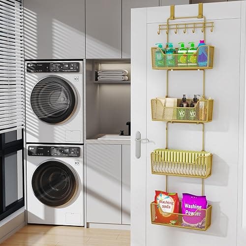 HapiRm Over The Door Organizer - Hanging Door Organizer with 4 Metal Large Capacity Baskets and Adjustable Coat Hook for Bathroom Bedroom Kitchen Pantry Closet Cabinet thumbnail 2