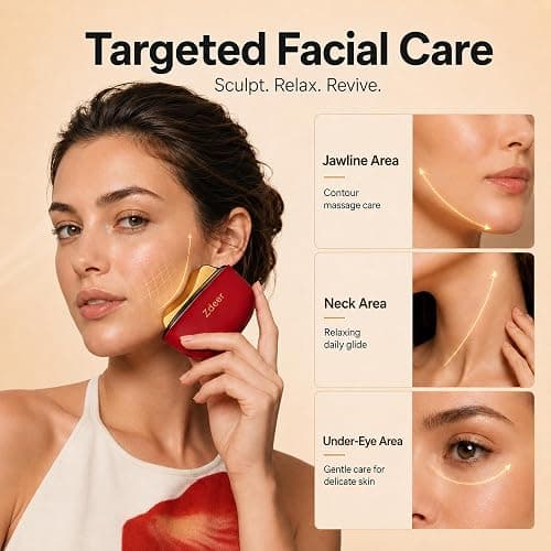 ZDEER GS5 Brass Heated Electric Gua Sha Facial Sculpting Tool with Vibration, Women's Facial Massager, LED Red Light Therapy for Neck & Face, Skin Firming Device, Premium Birthday Gift for Women, Red | Brass Heated Electric Gua Sha Facial Sculpting Tool with Vibration thumbnail 2