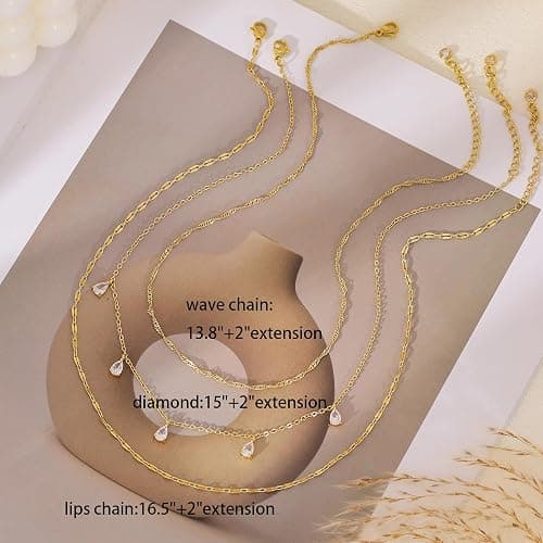 Fwlisesa Layered Necklaces for Women, Dainty Gold Necklace Stack 14k Gold Plated Layering CZ Chain Choker Necklaces for Women Trendy Simple Non Tarnish Gold Necklaces Set Fashion Bridal Prom Jewelry thumbnail 6
