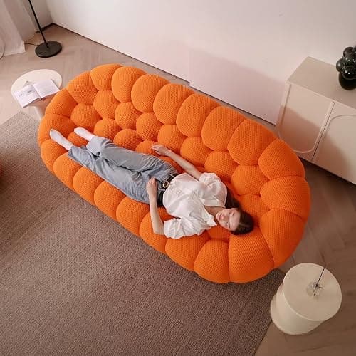 Bubble Couch, Lazy Floor Sofa, Oversized Bubble Sofa, Modern Upholstered Comfy Mesh Fabric 3D Honeycomb Shape Curved Couch for Living Room, Office, Apartment (Orange) - 41"+49"+78"+98" - Orange thumbnail 6