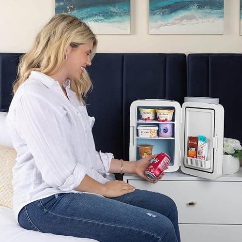 Cooluli 10L Mini Fridge for Bedroom - Car, Office Desk & Dorm Room 12v Portable Cooler Warmer Food, Drinks, Skincare, Beauty Makeup AC/DC Small Refrigerator with Glass Front, Fractal Pink thumbnail 5