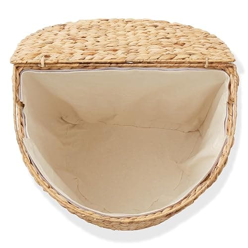 Casafield Half Moon Laundry Hamper with Lid and Removable Liner Bag - Natural, Woven Water Hyacinth Laundry Basket for Clothes and Towels thumbnail 7
