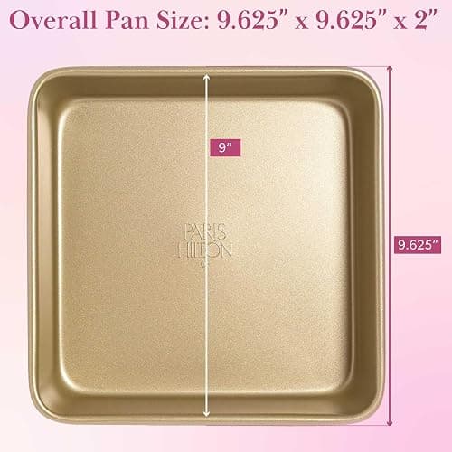 Paris Hilton Nonstick Carbon Steel Bakeware Collection, 9-Inch Square Cake Pan, Dishwasher Safe, Made without PFOA and PFAS, Pink Champagne Two-Tone thumbnail 2