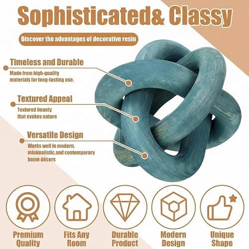 Yalikop 3 Link Wood Knot Decor Rustic Home Décor Accents Hand Carved Coffee Table Decoration, Boho Chain Link Decoration, Modern Shelf, Rustic Objects for Home Living Room Bedroom(Blue) thumbnail 4