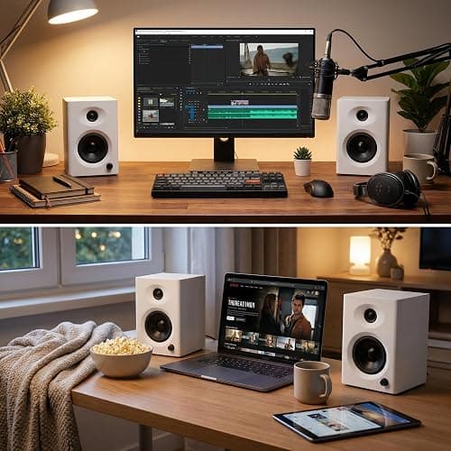 NSY Audio Powered Bluetooth Bookshelf Speakers for Mac/PC Gaming & Music |  Max 60W Active Studio Monitor with Bass & RCA/AUX Input, Wireless Audio for Desktop Computer, Laptop, White Pair thumbnail 8