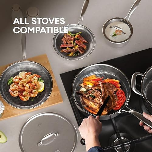 COOKER KING Stainless Steel Cookware Set, Pots and Pans Set Non Stick, Hybrid Ceramic Cookware,Non-Stick Frying Pans, Saucepans, Saute Pan & Stock Pot, Non-Toxic, Oven Safe, Induction Compatible thumbnail 4