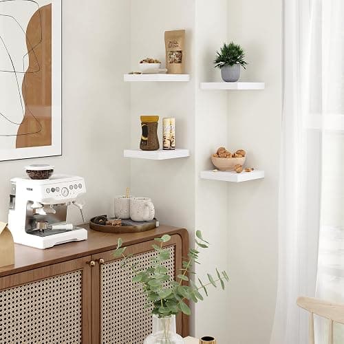 Fun Memories Floating Shelves for Wall - 7.5 Inch Square Shelves with Invisible Brackets, Small Wall Shelf for Living Room, Bathroom, Bedroom, and Kitchen Decor，White Set of 3 thumbnail 2