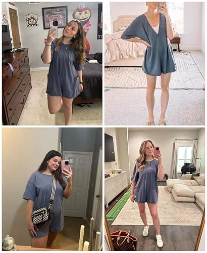 LTSCNRM Womens Tee Rompers Casual One Piece Hot Shot Oversized Overall Short Sleeve Reversible Athletic Workout Pockets thumbnail 4