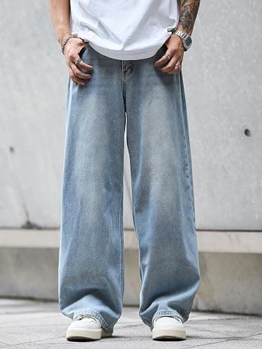 DFGIGT Mens Wide Leg Baggy Jeans Y2k Casual Fashion Loose Denim Pants Work Office Streetwear thumbnail 2