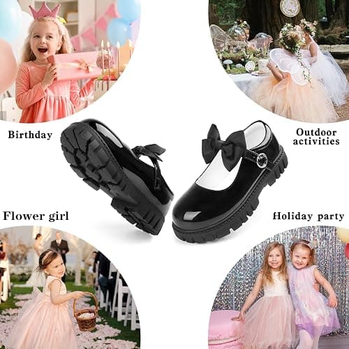 Wulubaba Toddler Girl Dress Shoes Bow Black Dress School Shoes Princess Mary Jane for Toddler/Little Girl thumbnail 2