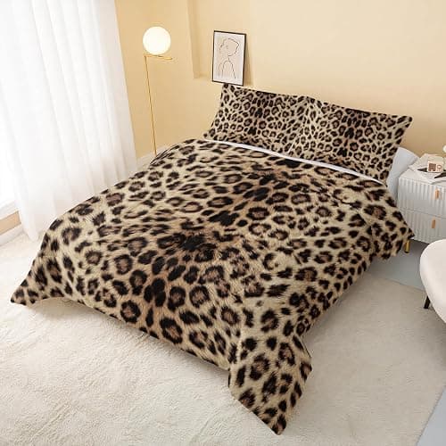 QOOMO 3Pcs Leopard Print Comforter Set Full,Cheetah Bedding Set for Teens Boys Girls,Brown Leopard Printed Comforter with 2 Pillowcases,Down Alternative,Soft and Lightweight thumbnail 3