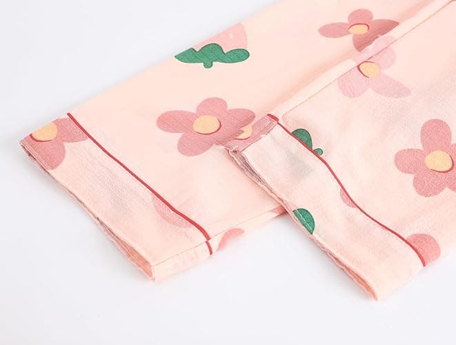 Hupohoi Big Girls Button Down Pajama Set 3pcs Short Sleeve Long Pants with Shorts Crepe Wrinkled Fabric Sleepwear Nighty thumbnail 6