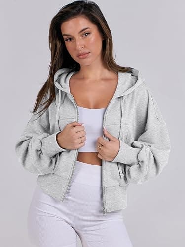 ANRABESS Women's Zip Up Hoodie Cropped Sweatshirt | Soft Comfy Casual Jacket, Workout & Daily Wear, Cute Y2K Clothes, Fall Spring Transition Outfits thumbnail 8