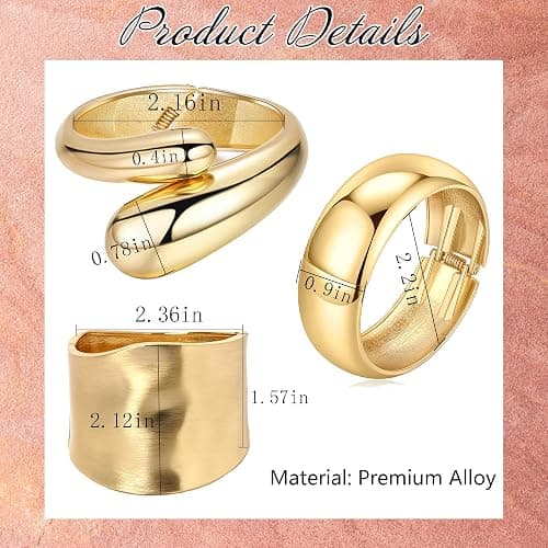 Svovin 1-3PCS Cuff Bracelets for Women Wide Bangle Bracelet Trendy Chunky Bangle Bracelets Irregular Statement Wrist Cuff Wrap Bracelet thumbnail 3