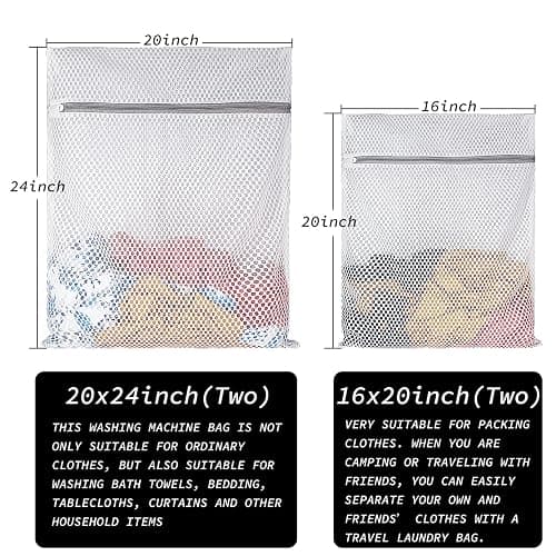 Extra Large Honeycomb Mesh Laundry Bag125gsm Net Fabric Durable and Reusable Delicate Wash Bag,Travel Organization Bag for Lingerie,Clothes,Jeans,Bath Towel,Sock (Set of 4(2L+2XL)) thumbnail 2