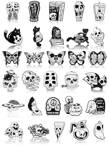 Ferraycle 30 Pieces Halloween Enamel Pins Set Horror Enamel Pins for Backpacks Cool Skeleton Ghost Butterfly Cat Lapel Pin Steampunk Brooches Pin for Hats Clothes Women Men - Image 1