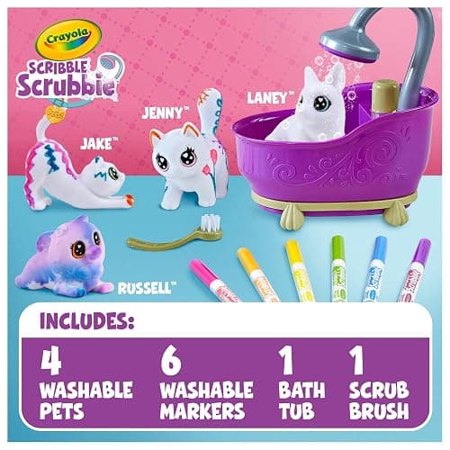 Crayola Scribble Scrubbies Glam Pack (4 Pets), Holiday for Kids, Washable Pet Care Toy, Coloring Animal Craft, Stocking Stuffer Toys for Girls & Boys, 3+ thumbnail 2